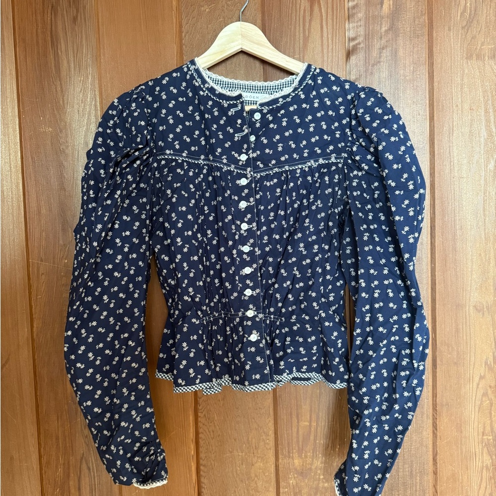 Doen Amelia indigo calico top